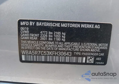 2019 BMW 330I xDrive from USA, damaged, VIN WBA5R7C53KFH30643